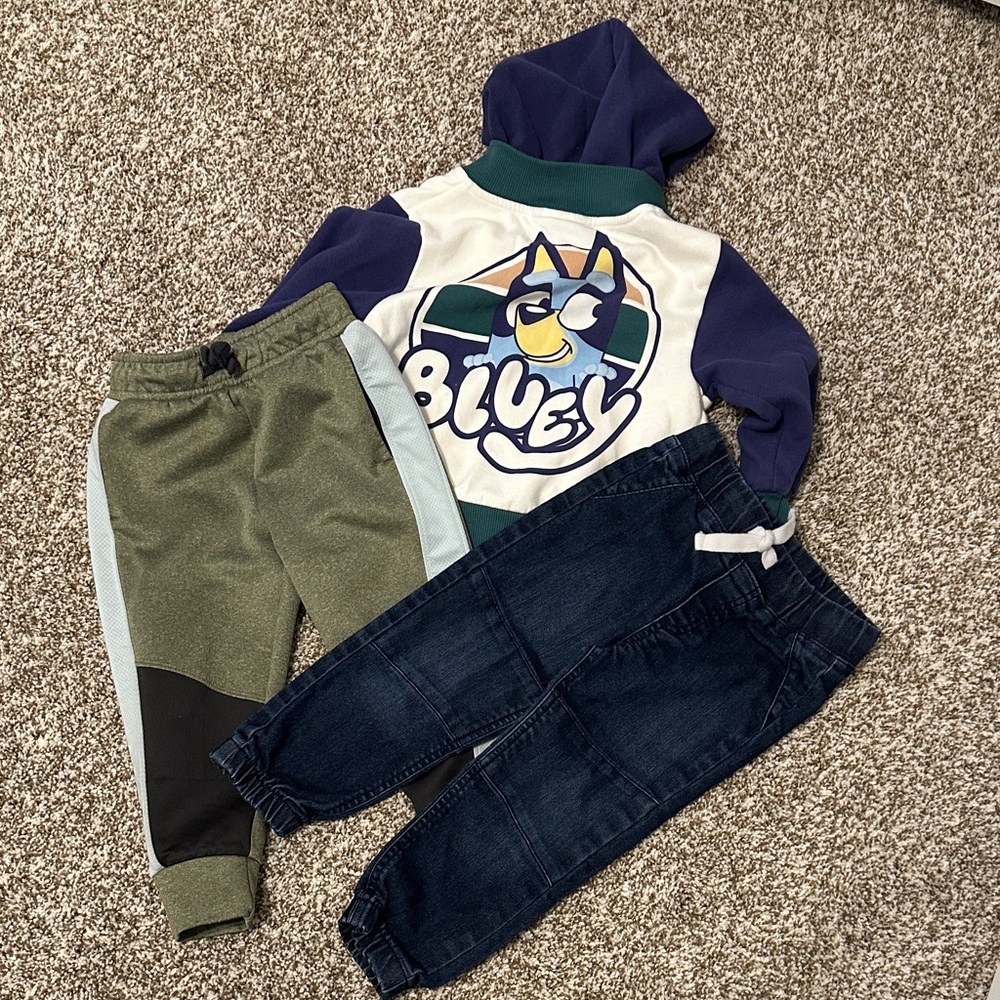 Toddler 2T Bundle - Kids Jogger, Jeans and Bluey Jacket - Picture 1 of 16
